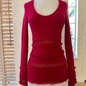 BCBG knit fitted crochet detail top